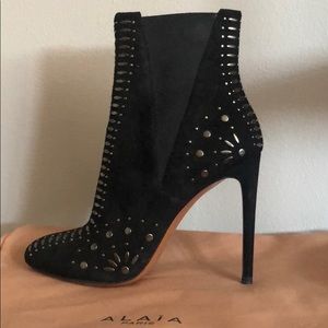 Alaia Black Suede Studded booties New 37.5
